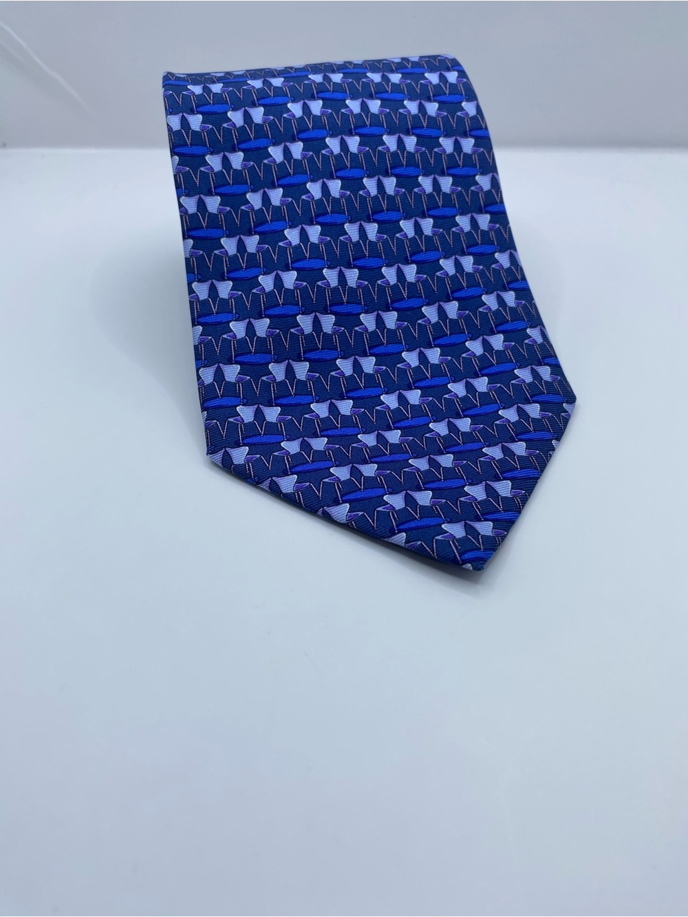 Dunhill Navy and Periwinkle Geometric Silk Tie